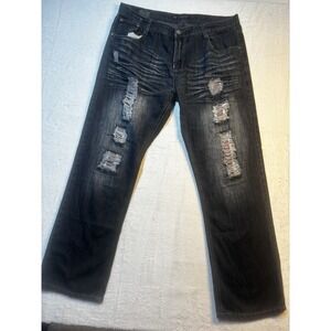Vintage Brass Mens Jeans Slim Straight 38x32 (actual 38x30.5) Black/Dark‎ Gray